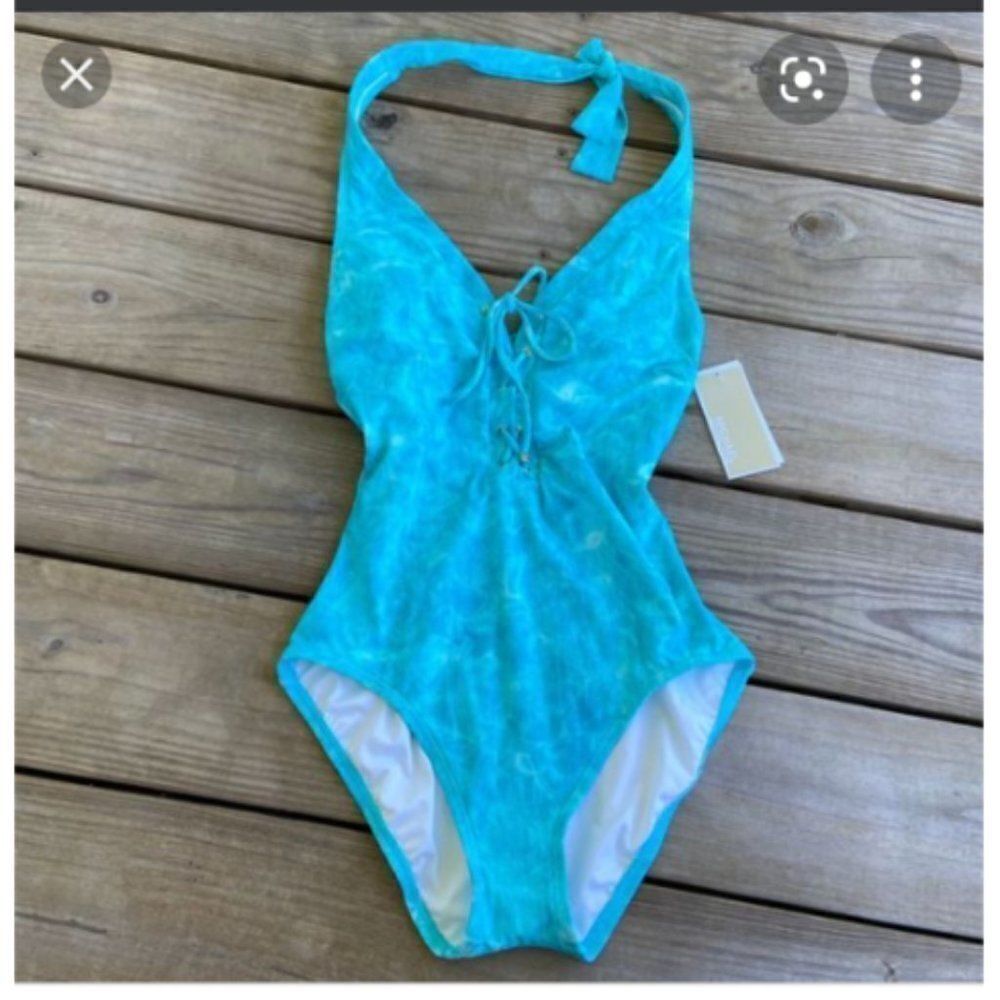Michael Kors Sz 4 V Neck lace up One Piece Swimsui
